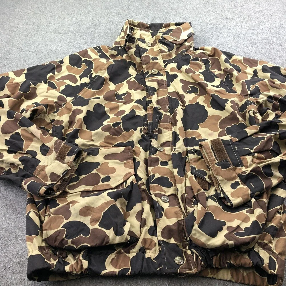 Vintage Columbia Jacket Mens XL Brown Camo Canvas Parka Omni-Tech Radial Sleeve